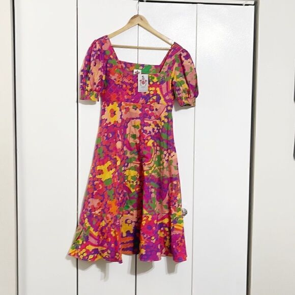 Anthropologie Roopa Pemmaraju Puff Sleeve Square Neck Floral Midi Dress Size XS - Picture 5 of 6
